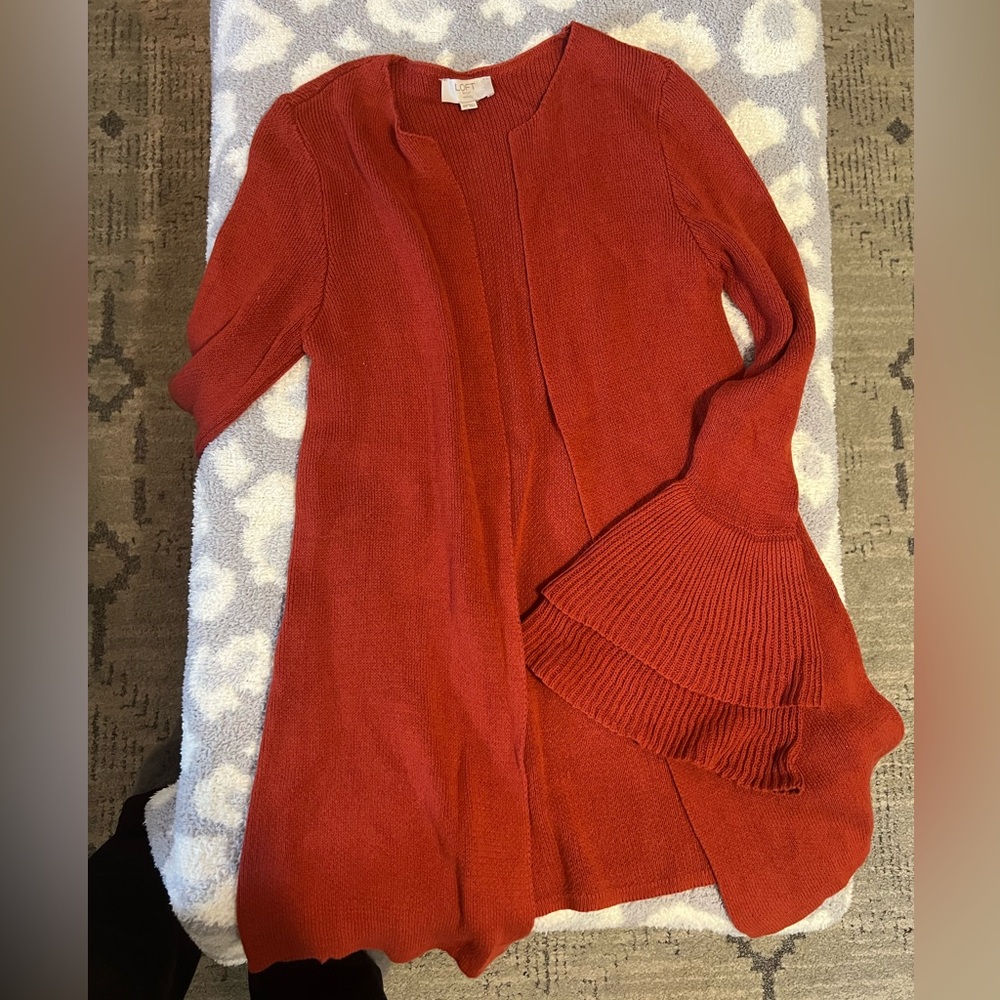 LOFT Rust Bell Sleeved Knit Cardigan